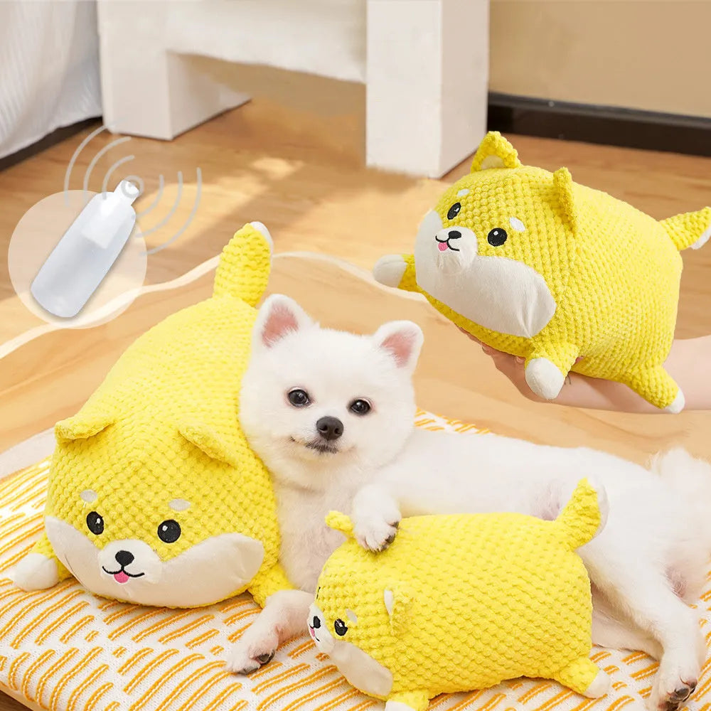 Plush calming dog toy with squeaker for puppy teeth cleaning and anxiety relief