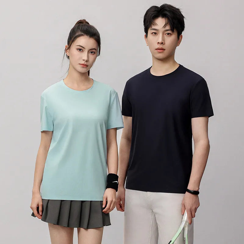 Ice silk quick-drying T-shirt in slim fit with short sleeves in solid colour options