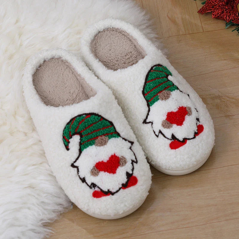 Cozy Santa Claus-themed plush home slippers with soft, warm, and slip-resistant features for men and women