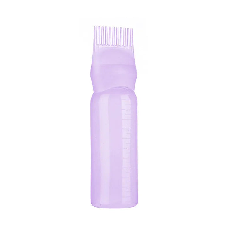 Hair dye bottle with comb-tooth applicator in 100g size, available in white purple and pink colour options