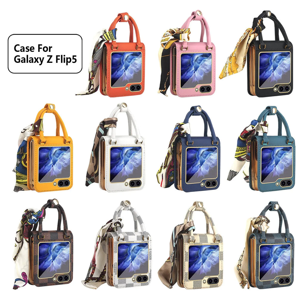 Electroplated handbag-style ribbon ornament protective case for Samsung Galaxy Z Flip 5 in orange