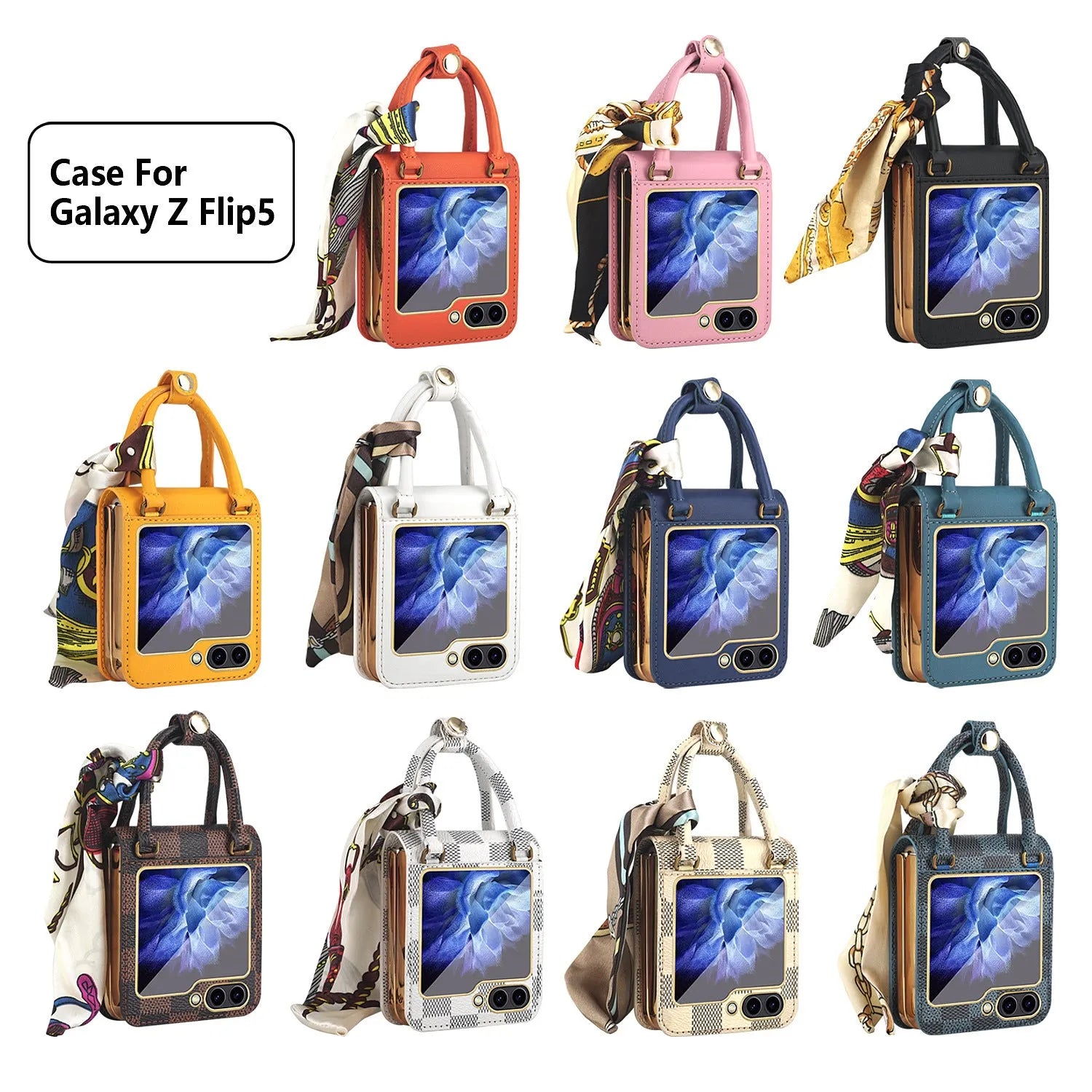 Electroplated handbag-style ribbon ornament protective case for Samsung Galaxy Z Flip 5 in orange