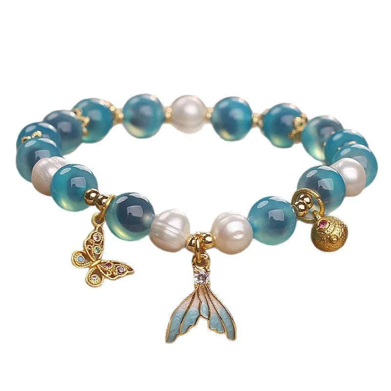 Blue sugar agate bracelet for women with butterfly detail in Chinese style