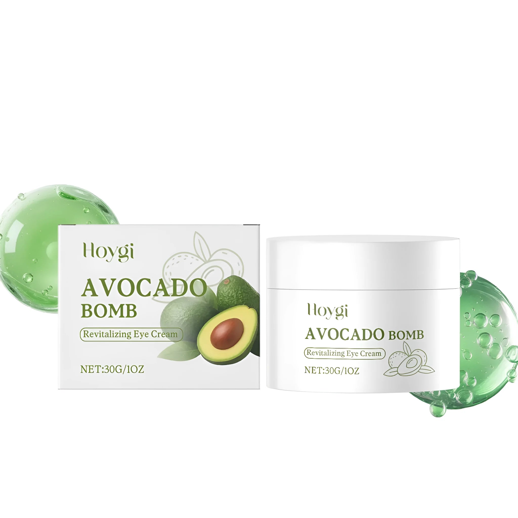 30g jar of Avocado Anti-aging Eye Cream with moisturising formula containing glycerin, shea butter and vitamin E