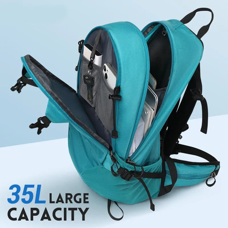 Waterproof Oxford cloth hiking backpack with physiological curve back plate in three colour options