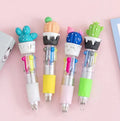 Four-colour press ballpoint pen with cartoon design showing cactus, fast food, fruits, heart wings, or seahorse themes