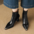 Women's genuine leather ankle boots with 3-5cm chunky heel, square toe, and side zipper in burgundy and black