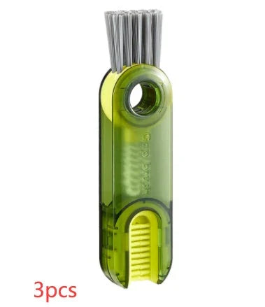 Multipurpose 3-in-1 cleaning brush with spiral design, beveled corners, and sponge tip for efficiently cleaning hard-to-reach areas like cups, bottles, and vases