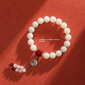 White jade bodhi couple bracelet with 10mm beads and Ruyi charms in national style design
