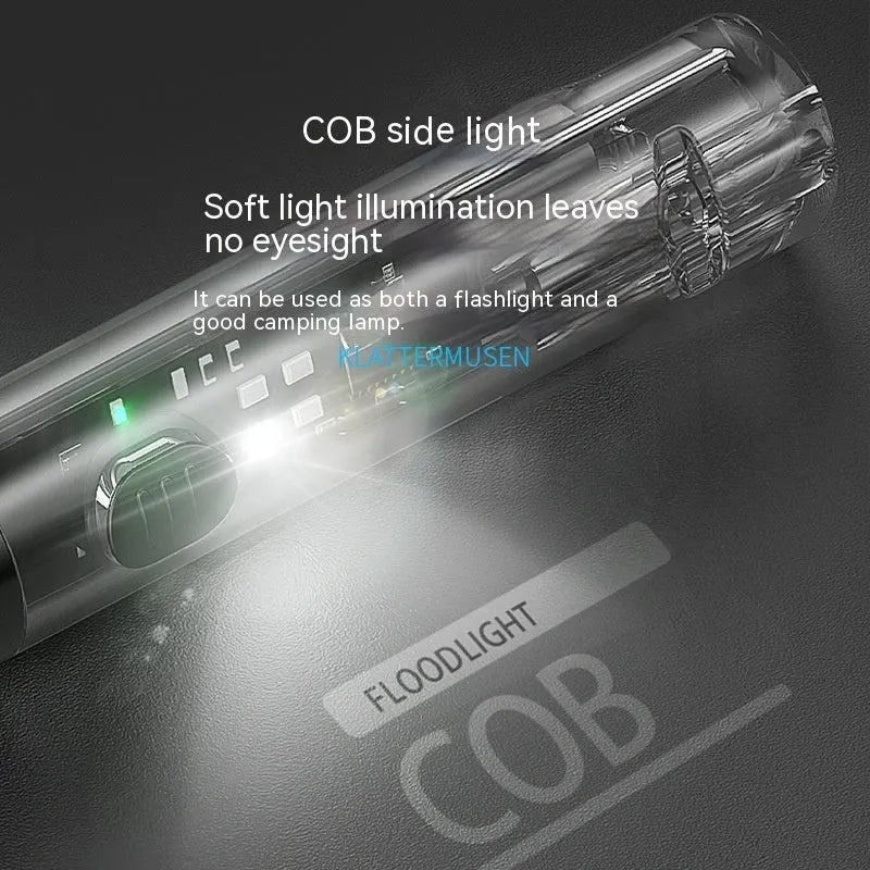 Black USB rechargeable outdoor flashlight with charging cable