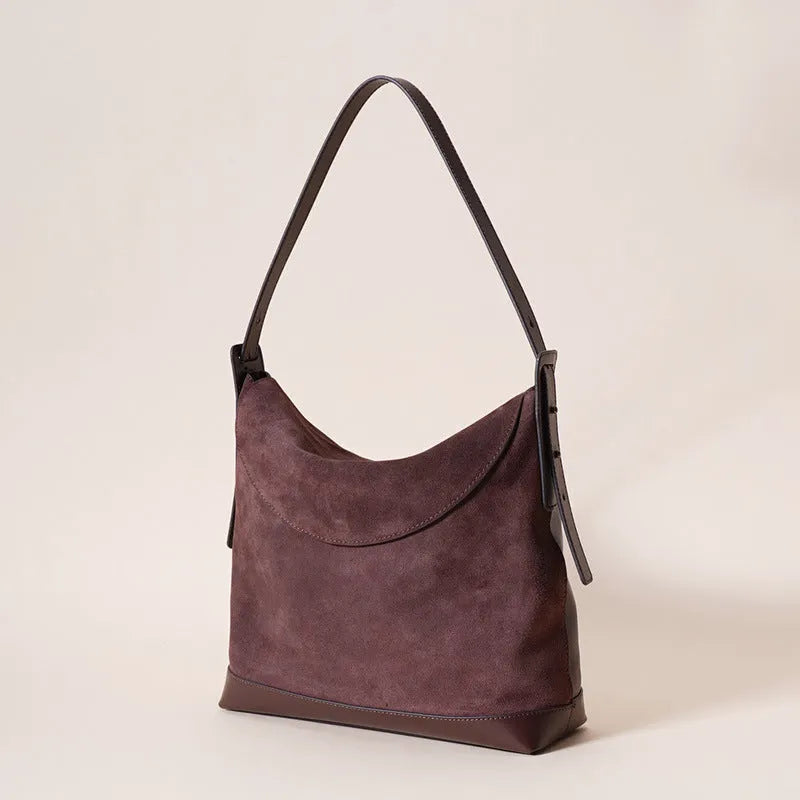 Women's genuine leather shoulder underarm bag with retro styling and clamshell design in brown