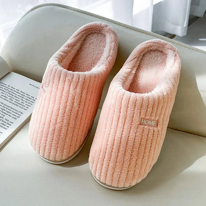 Cozy cotton slippers with plush upper, non-slip sole, and warm insole for comfortable indoor wear