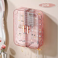 Wall-mounted plastic jewelry storage box with over 8 layers in peach pink or transparent gray