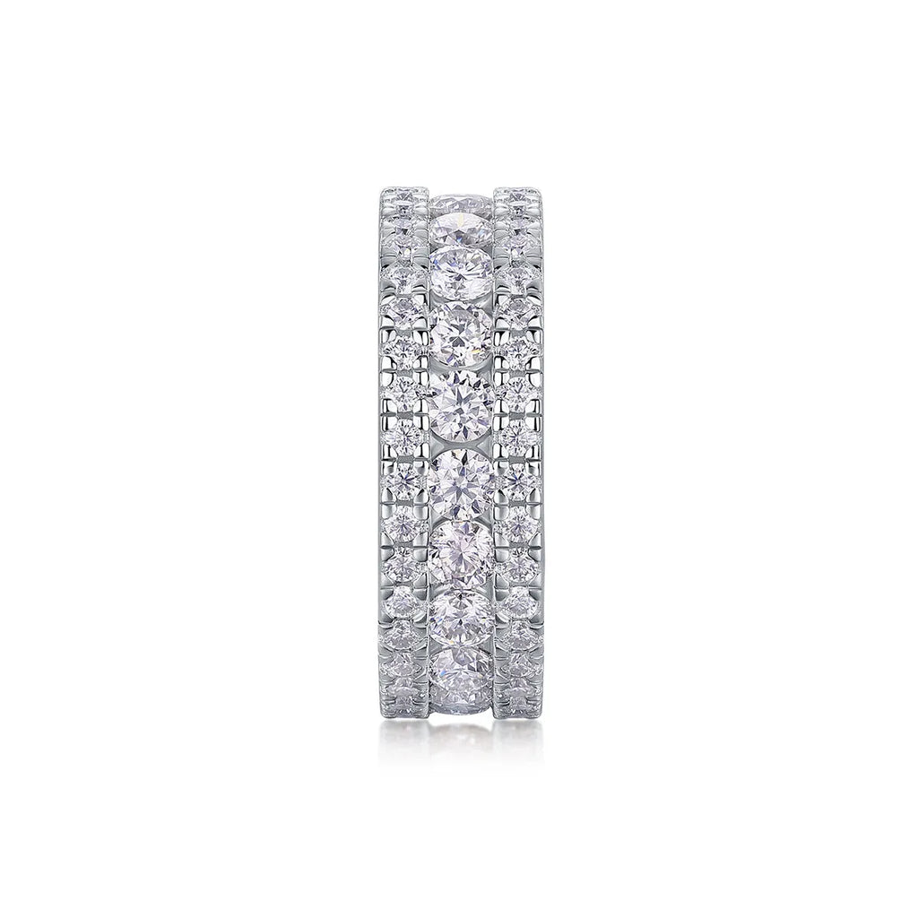 Moissanite wedding ring set in S925 silver with platinum plating, stone under 0.1 carat, sizes 5 to 9, gift box