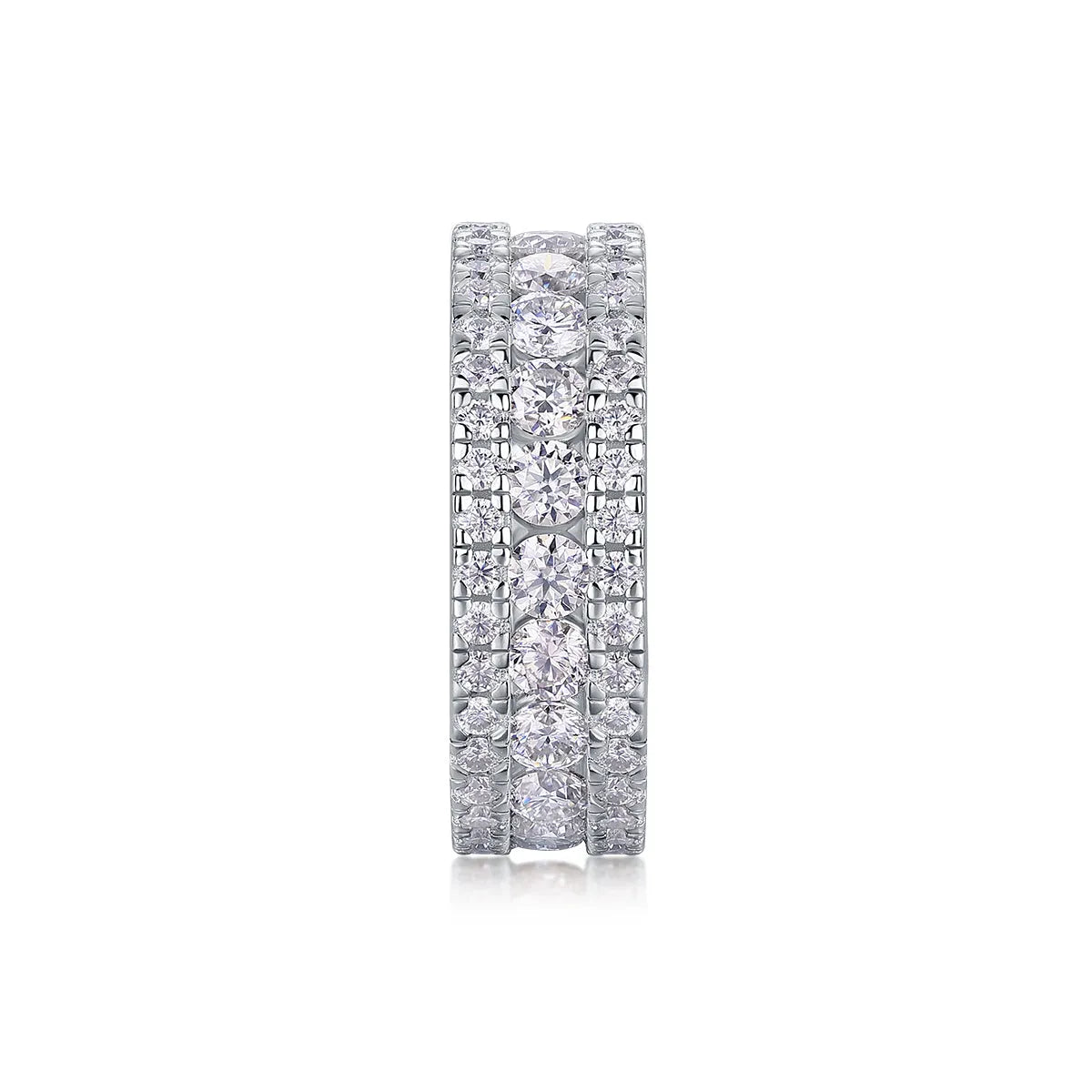 Moissanite wedding ring set in S925 silver with platinum plating, stone under 0.1 carat, sizes 5 to 9, gift box