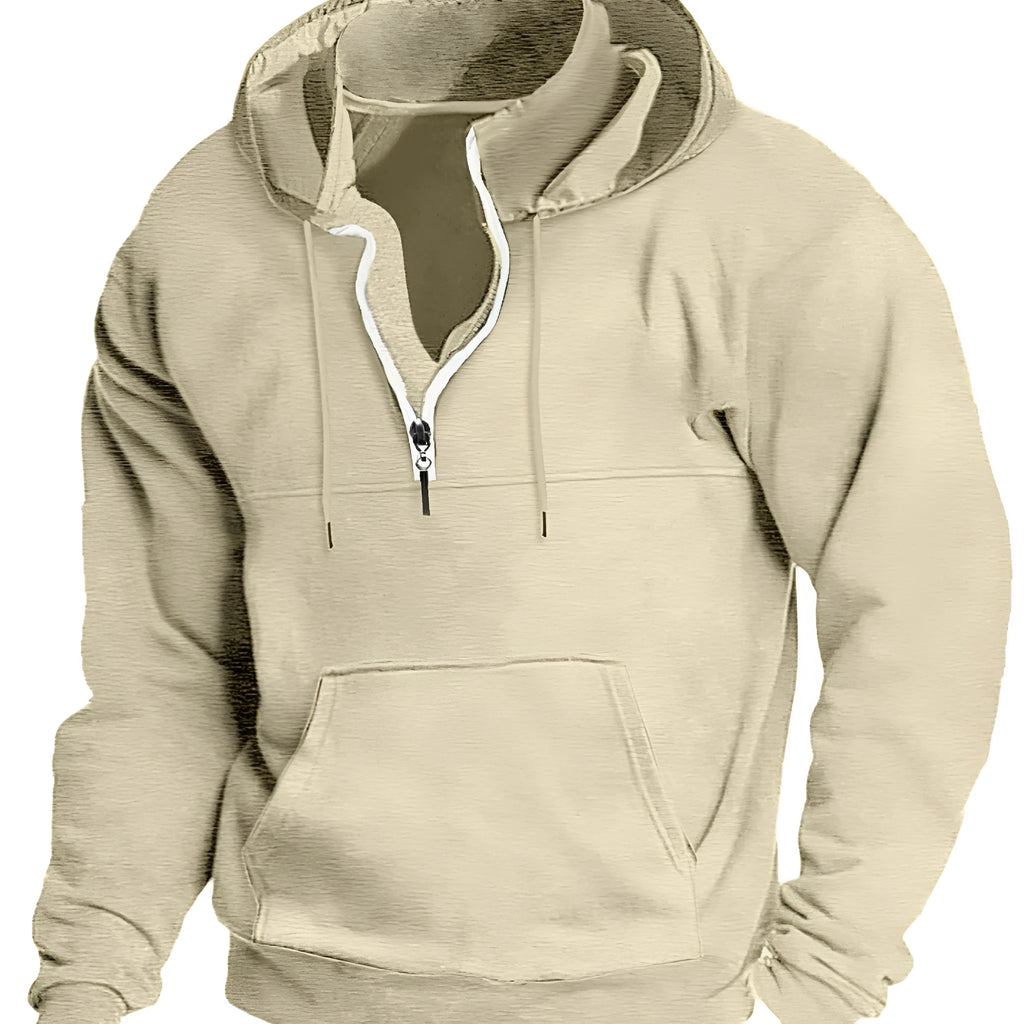 Men's hooded pullover sweatshirt in apricot, thick polyester fibre, long sleeve, winter casual jacket, sizes M-XXXL