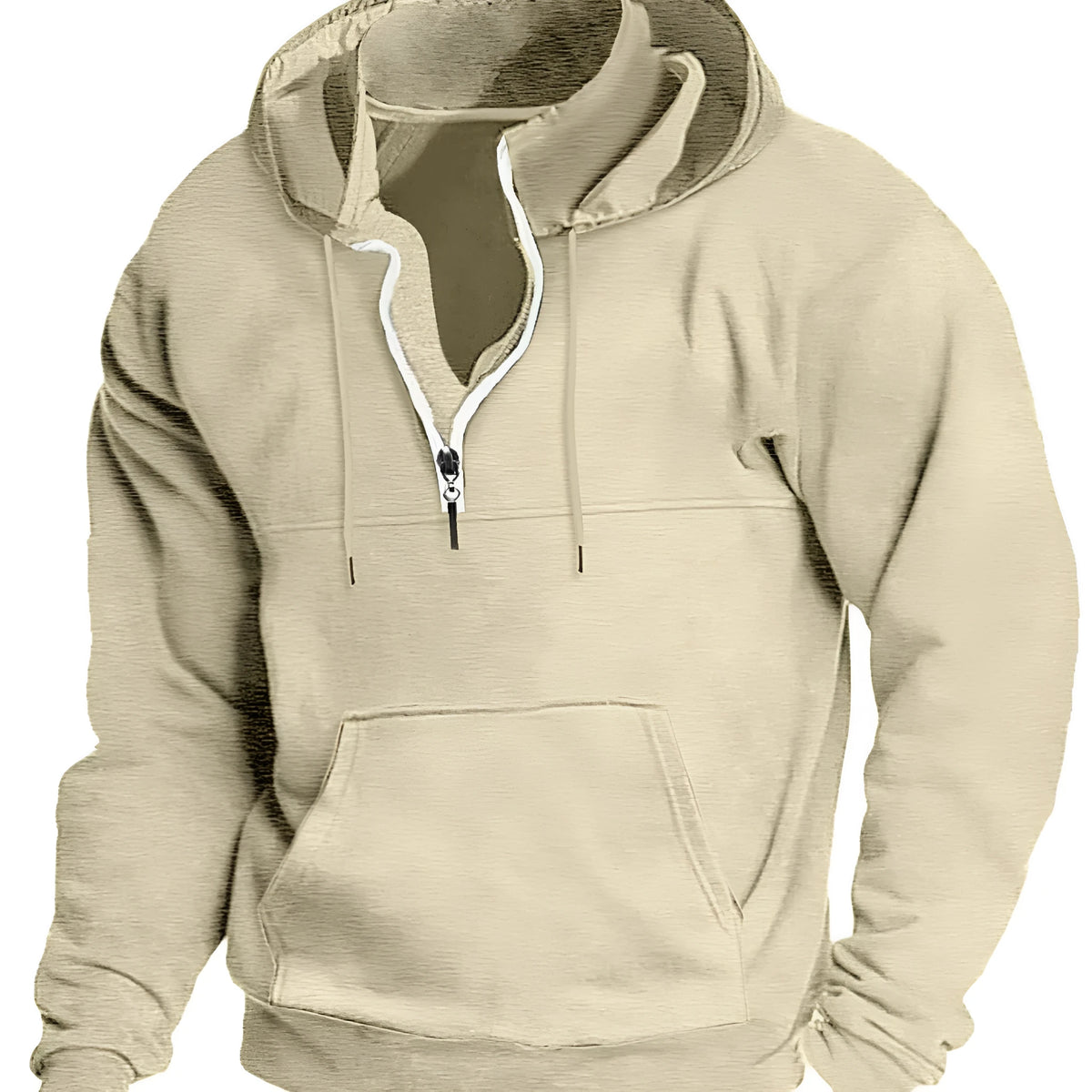 Men's hooded pullover sweatshirt in apricot, thick polyester fibre, long sleeve, winter casual jacket, sizes M-XXXL