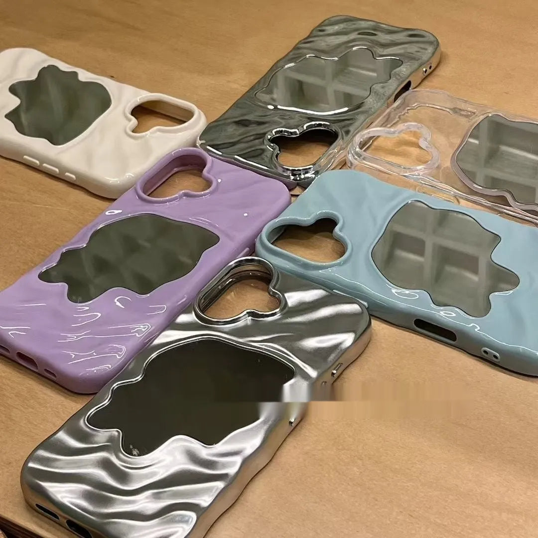 iPhone case with water ripple texture, solid colour, and a central mirror strip.