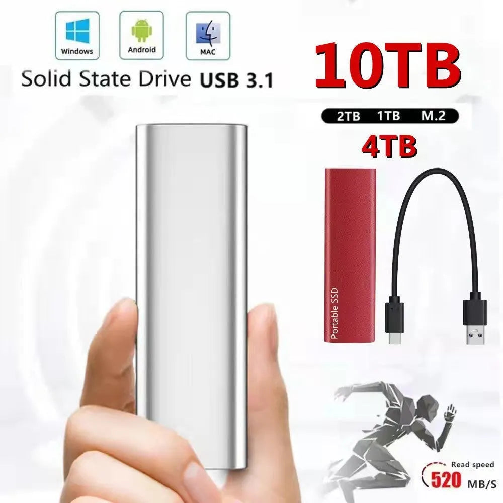 Ultra-thin metal shell mobile SSD external hard drive in red, black, blue, or silver interface colours
