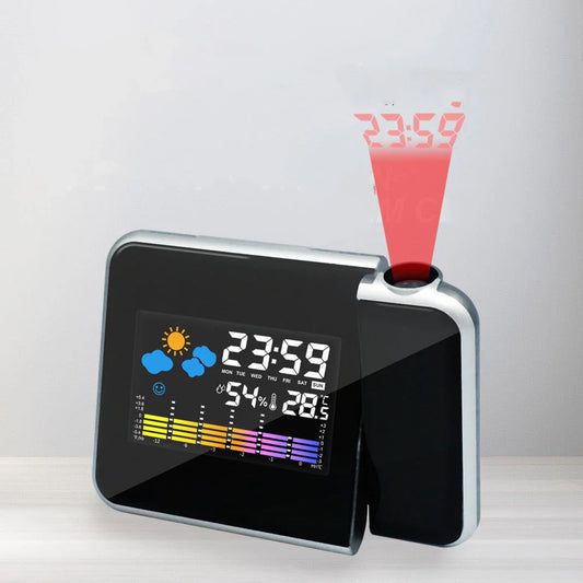 Digital alarm clock with projection, temperature, and humidity display for easy viewing