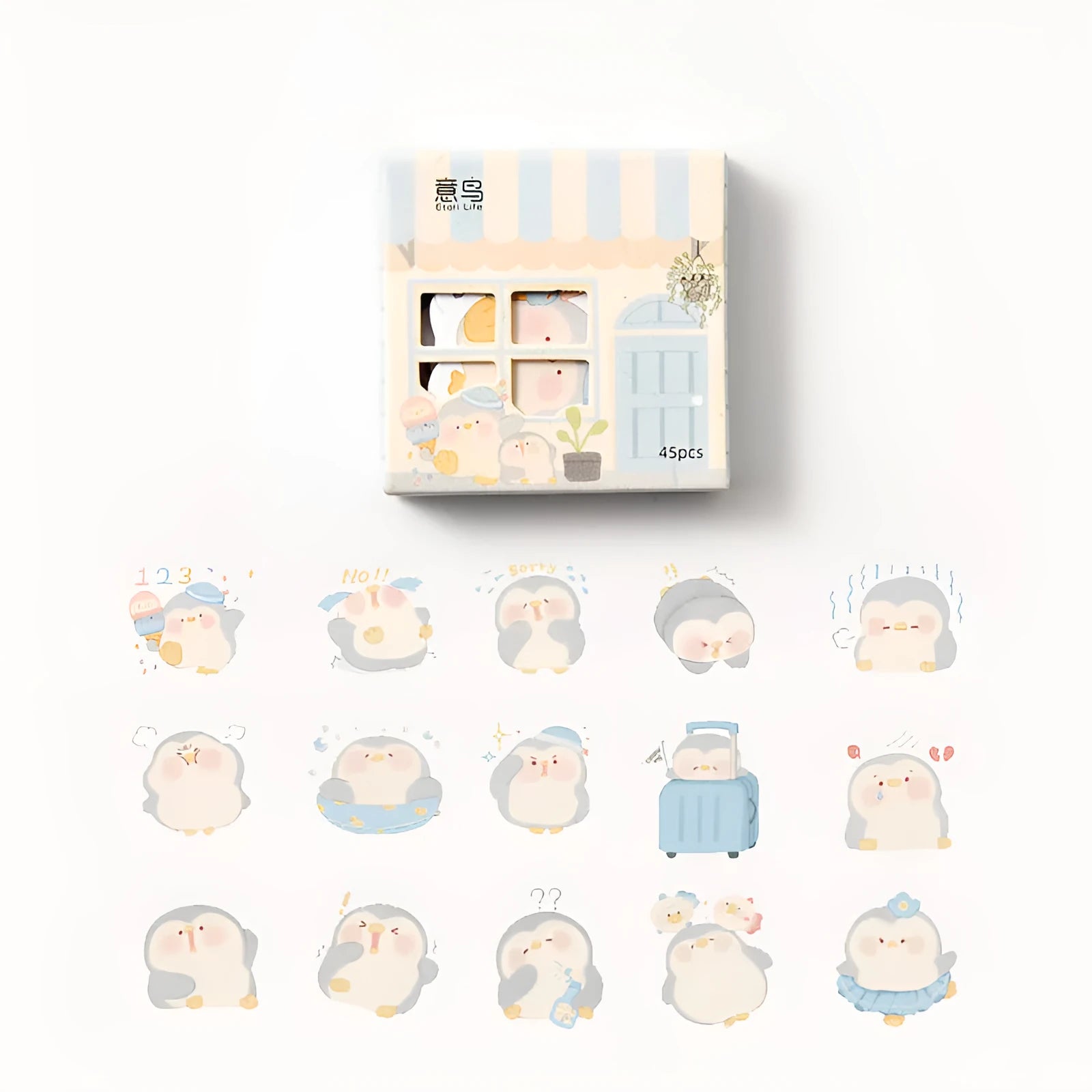 Paper account stickers with penguin designs measuring 20-50mm wide for journal decorating