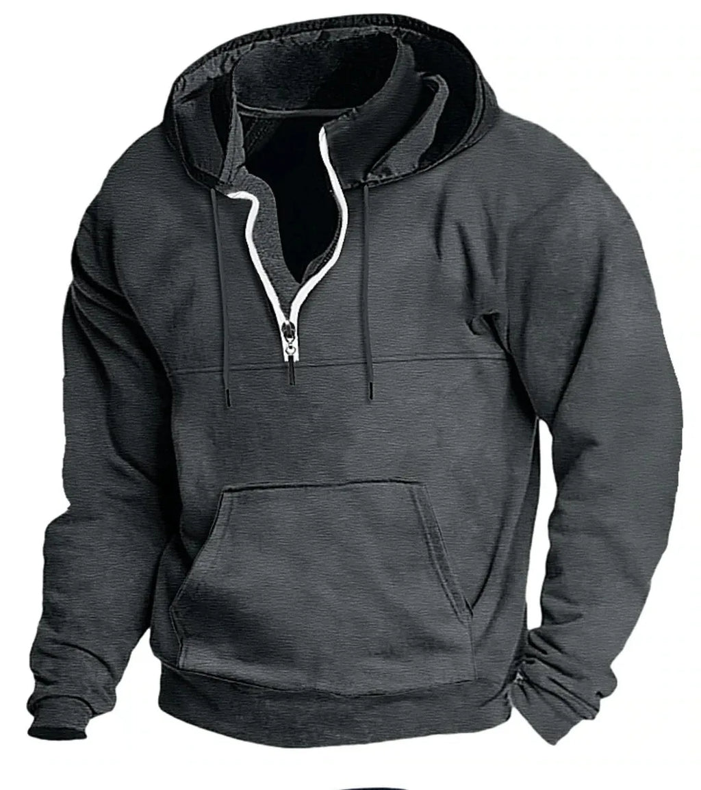 Men's hooded pullover sweatshirt in apricot, thick polyester fibre, long sleeve, winter casual jacket, sizes M-XXXL