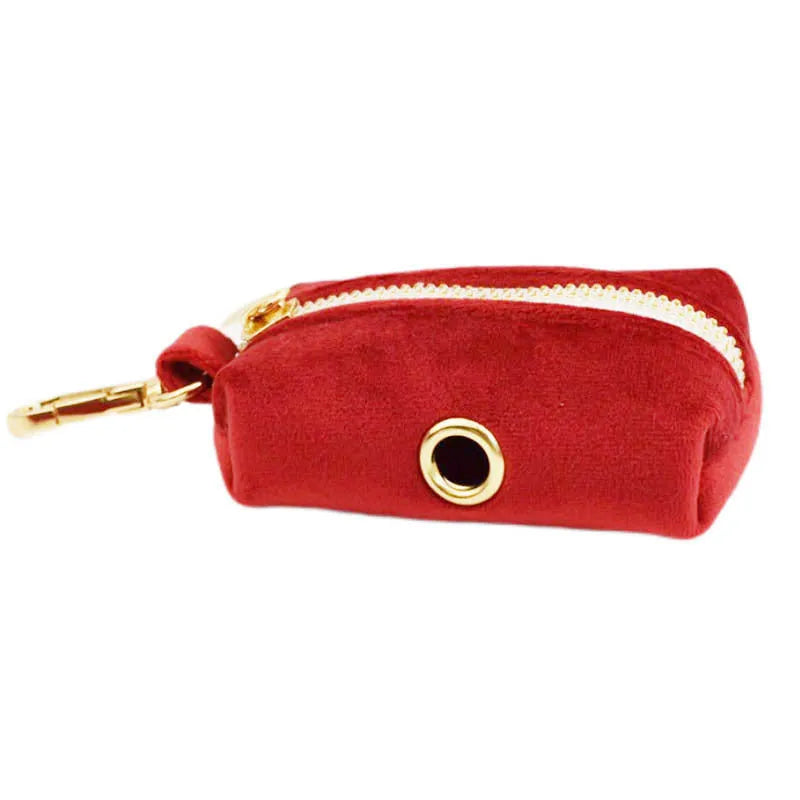 Dog collar and accessory set with cloth leash, vest, bow, flower, and poop bag components