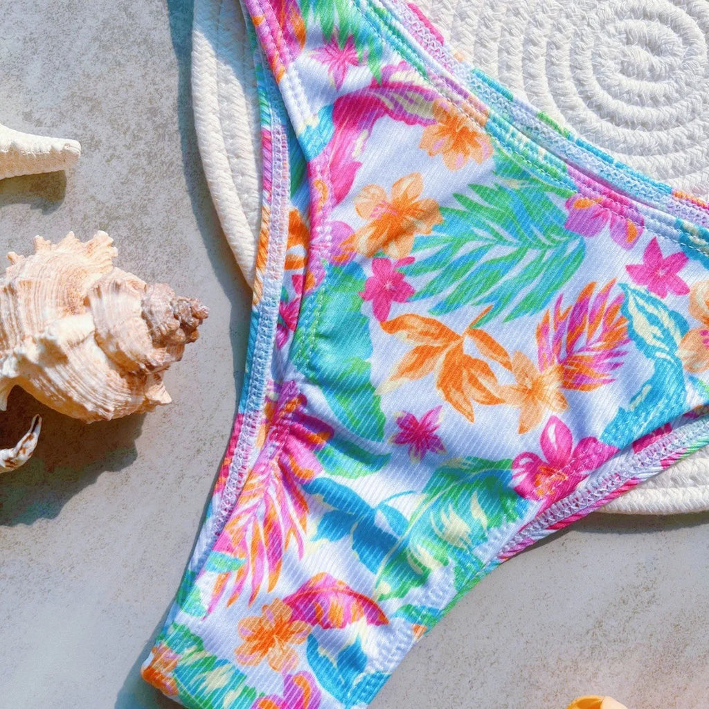 Sunken stripe printed split swimsuit for women in colour RT6117 high elasticity quick-drying briefs
