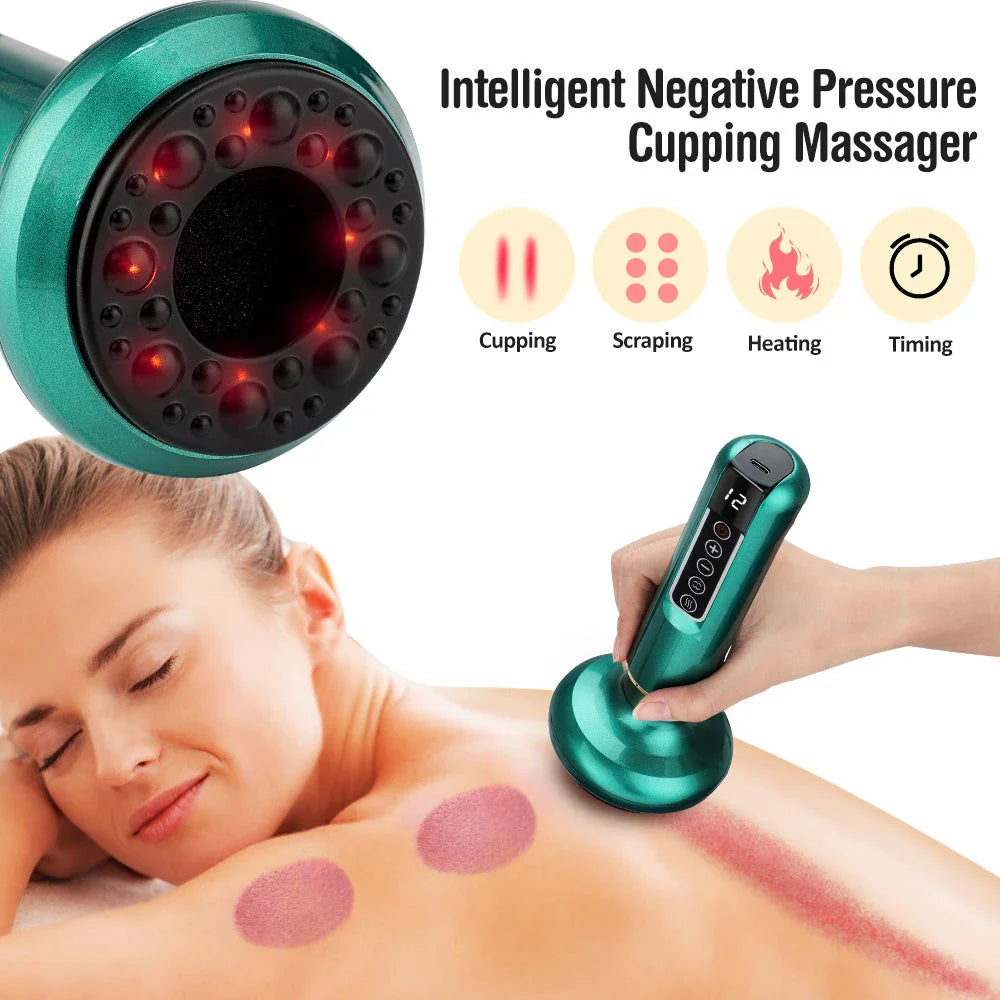 12-Level Electric Massage Cupping Device with Adjustable Suction Levels, Infrared Heating, and Wireless Design for Anti-Cellulite and Fat Burning Treatment