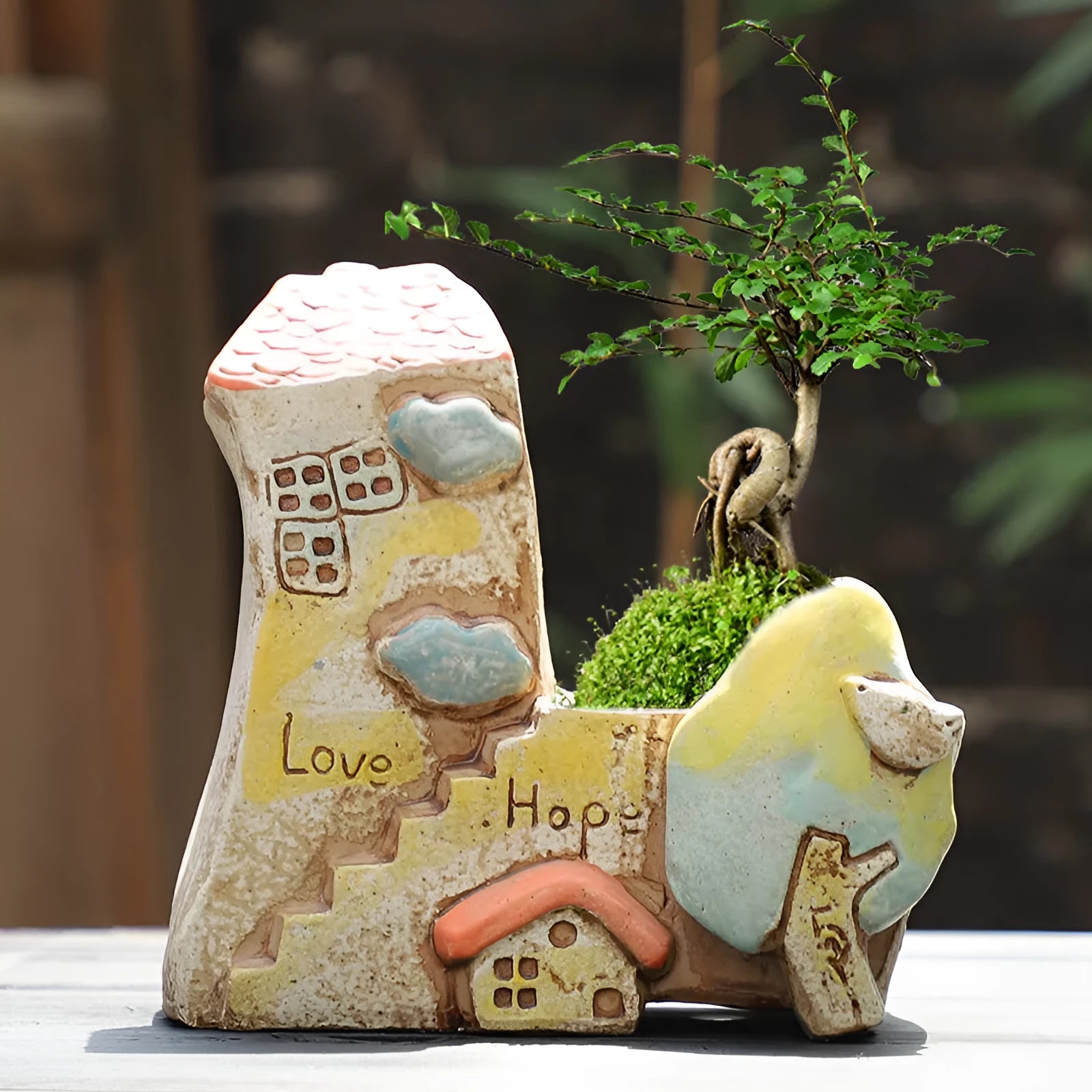 Hand-painted ceramic combination pot for meat plants and flowers with pastoral design