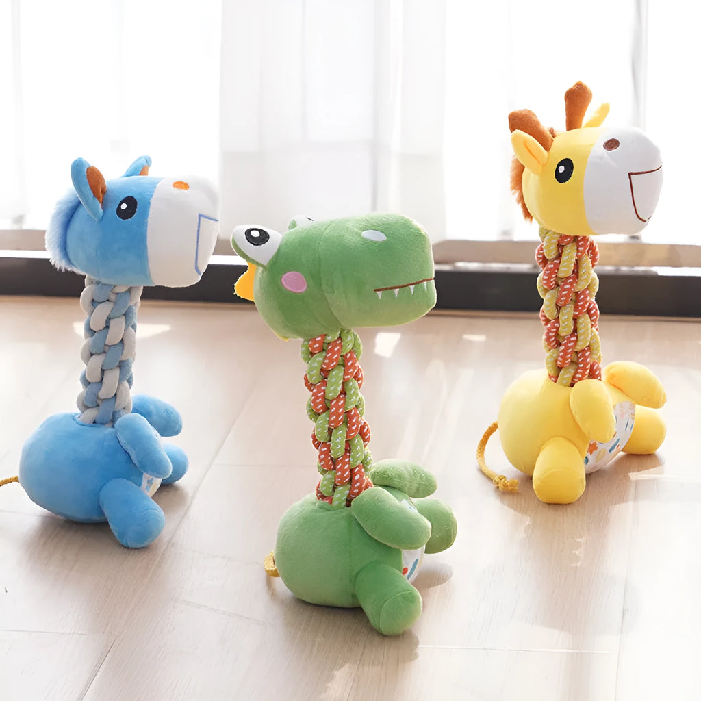 Dog anti-stuffy bite-resistant plush toy with bendable hitches, cotton thread, available in three colours