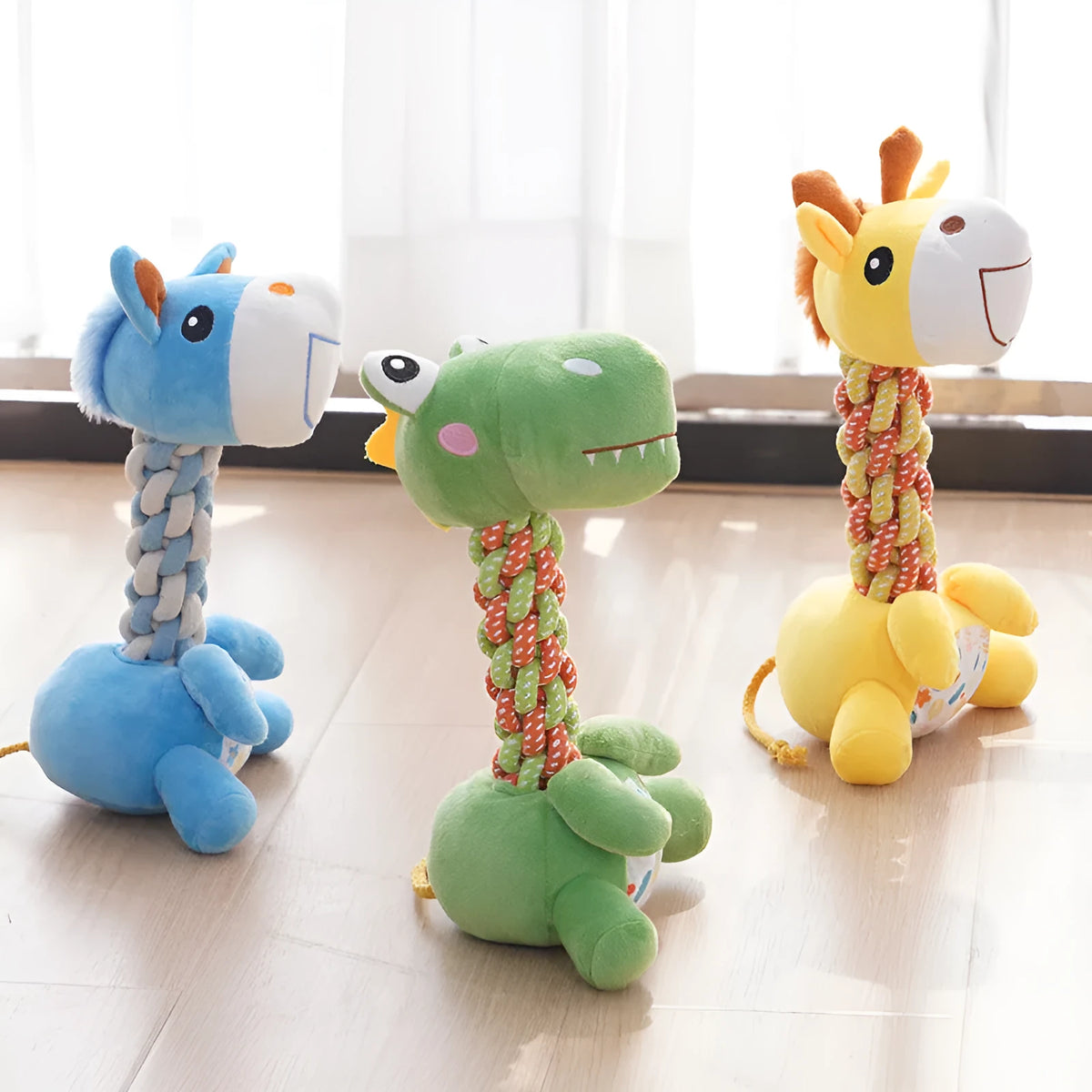 Dog anti-stuffy bite-resistant plush toy with bendable hitches, cotton thread, available in three colours