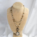 Tribal style necklace with glass stone pendant on two-layer adjustable chain