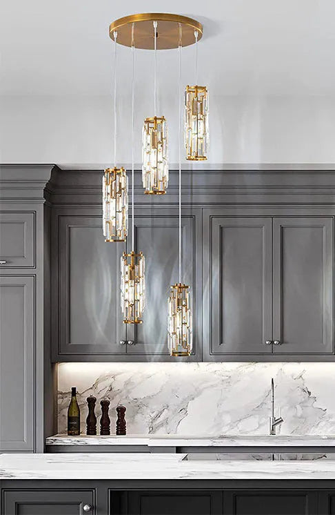 LED industrial crystal pendant light in black, gold, or chrome for dining room, aisle, or bedside, 220V