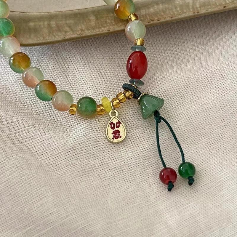 Traditional national style Lotus Ruyi bracelet with mixed material construction and lotus decorative elements