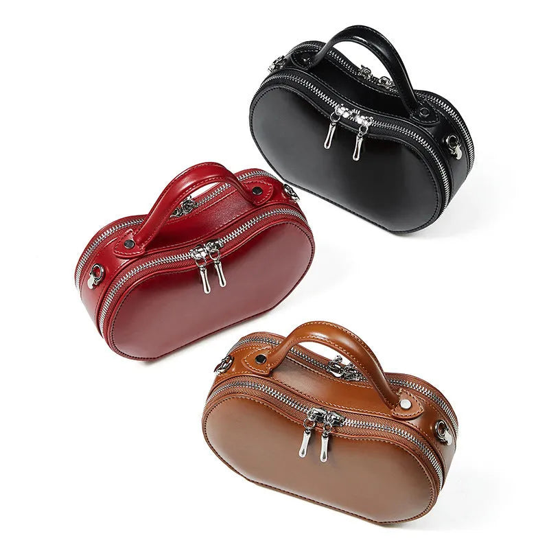 Creative fruit leather heart shape cowhide messenger bag in light brown with single shoulder strap