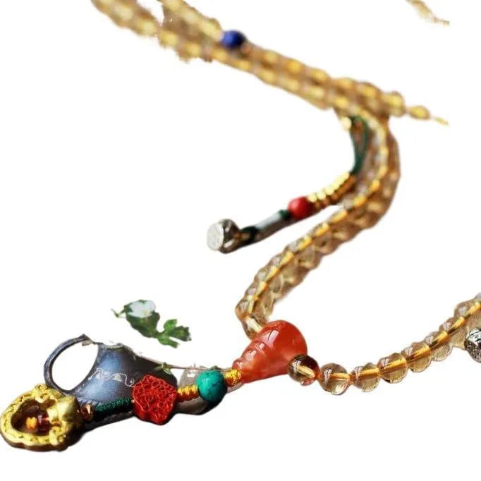 Yellow citrine gemstone bracelet with 1mm beads on brass filament
