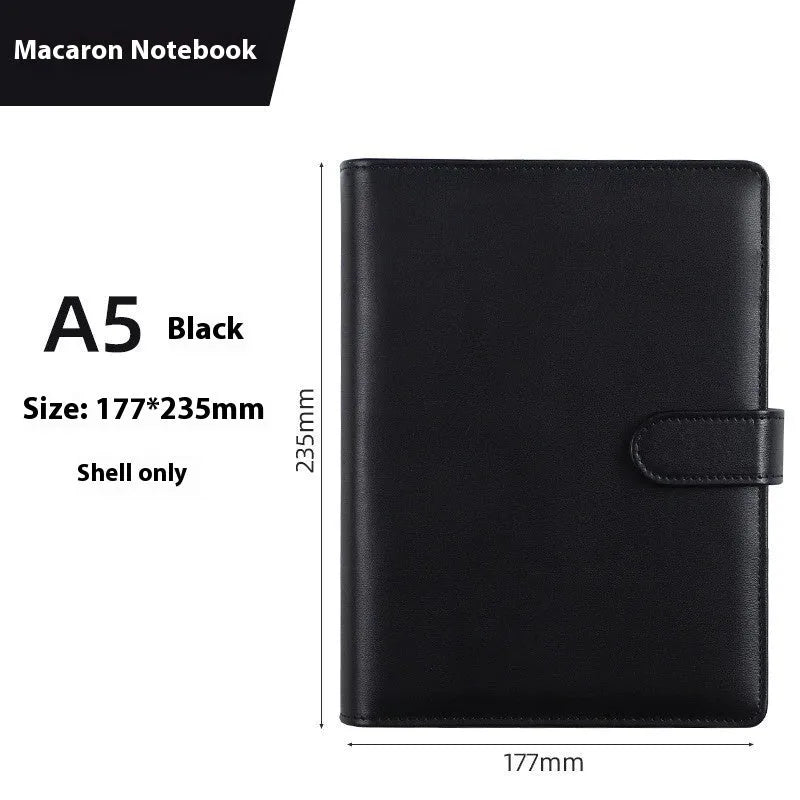A5 PU leather loose-leaf binder zipper shell notebook cover in solid colour with closed zipper
