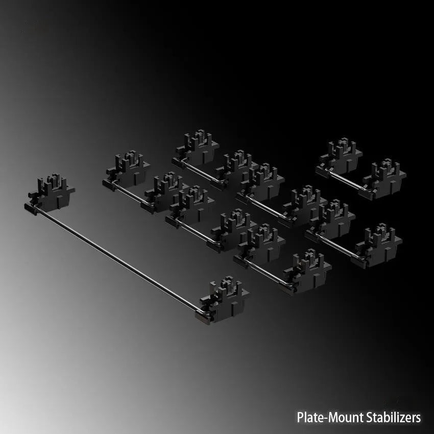 Black and milky white mechanical keyboard stabiliser sets for 6.25U and 7U spacebar layouts