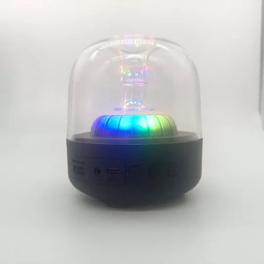 Blue Glass desktop mini Bluetooth speaker in black plastic finish with bass, USB interface, and press keys