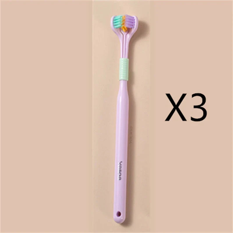 3-in-1 Soft Bristle Toothbrush with Tri-Sided Brush Head and Temperature-Responsive Bristles