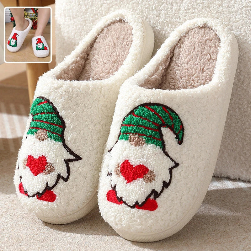 Cozy Santa Claus-themed plush home slippers with soft, warm, and slip-resistant features for men and women