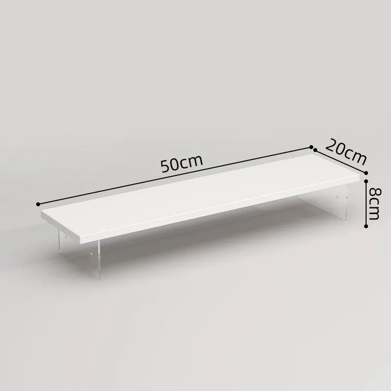 Wooden computer riser stand with acrylic upgrade legs, available in 40cm to 120cm lengths and black, white, wood, walnut or teak colours.