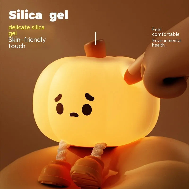 Pumpkin lamp small night lamp in lantern shape with silicone, ABS and cotton, USB rechargeable 500mAh, 98x105x83mm