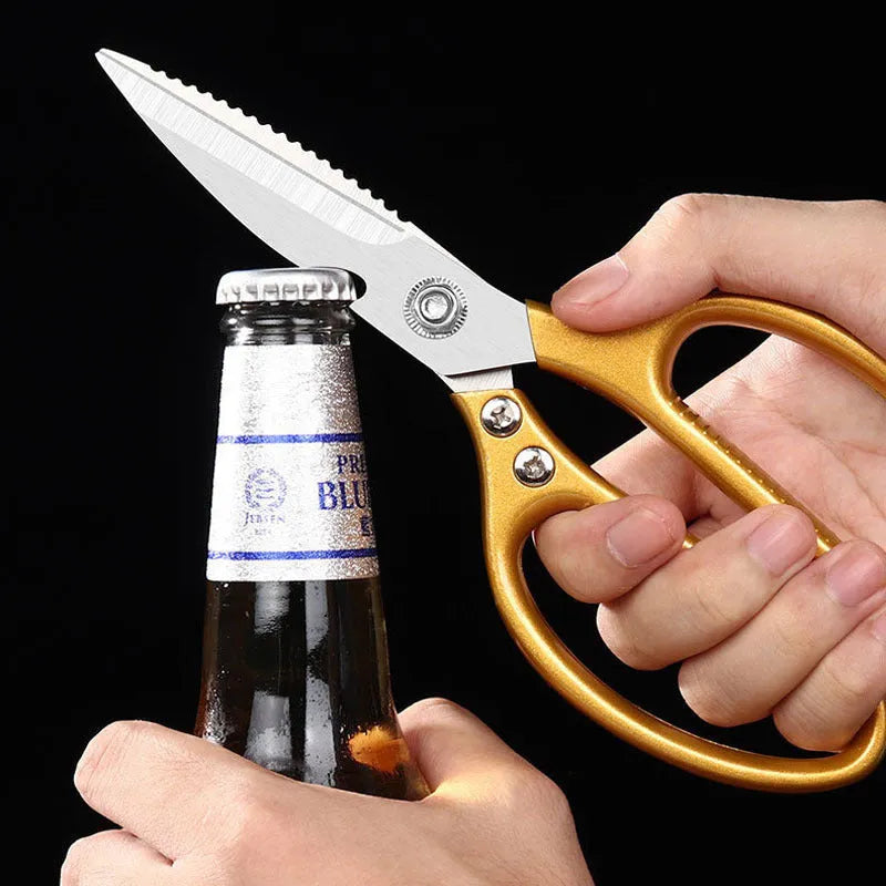 Stainless steel household kitchen scissors with non-slip handle for cutting chicken bone and seafood