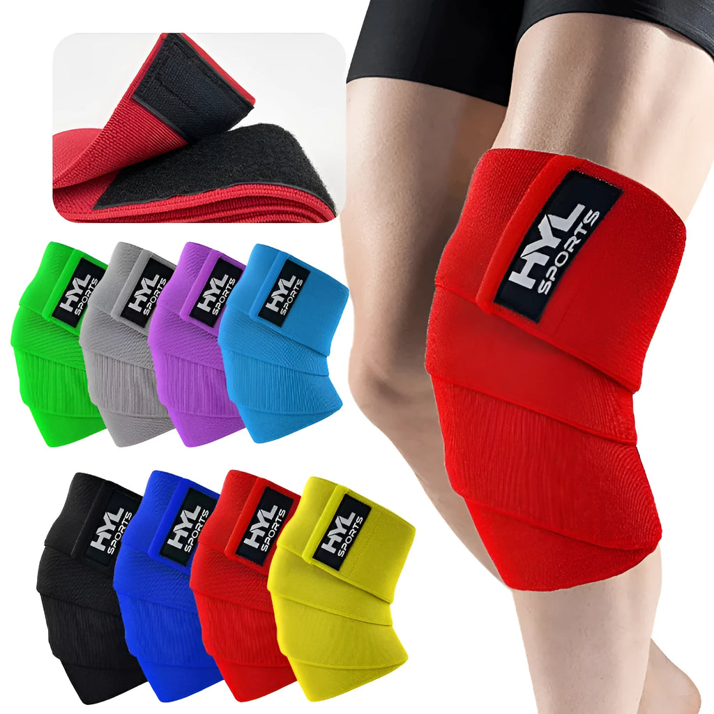 High elastic nylon knee pad in black with winding bandage design for weightlifting squat gym support