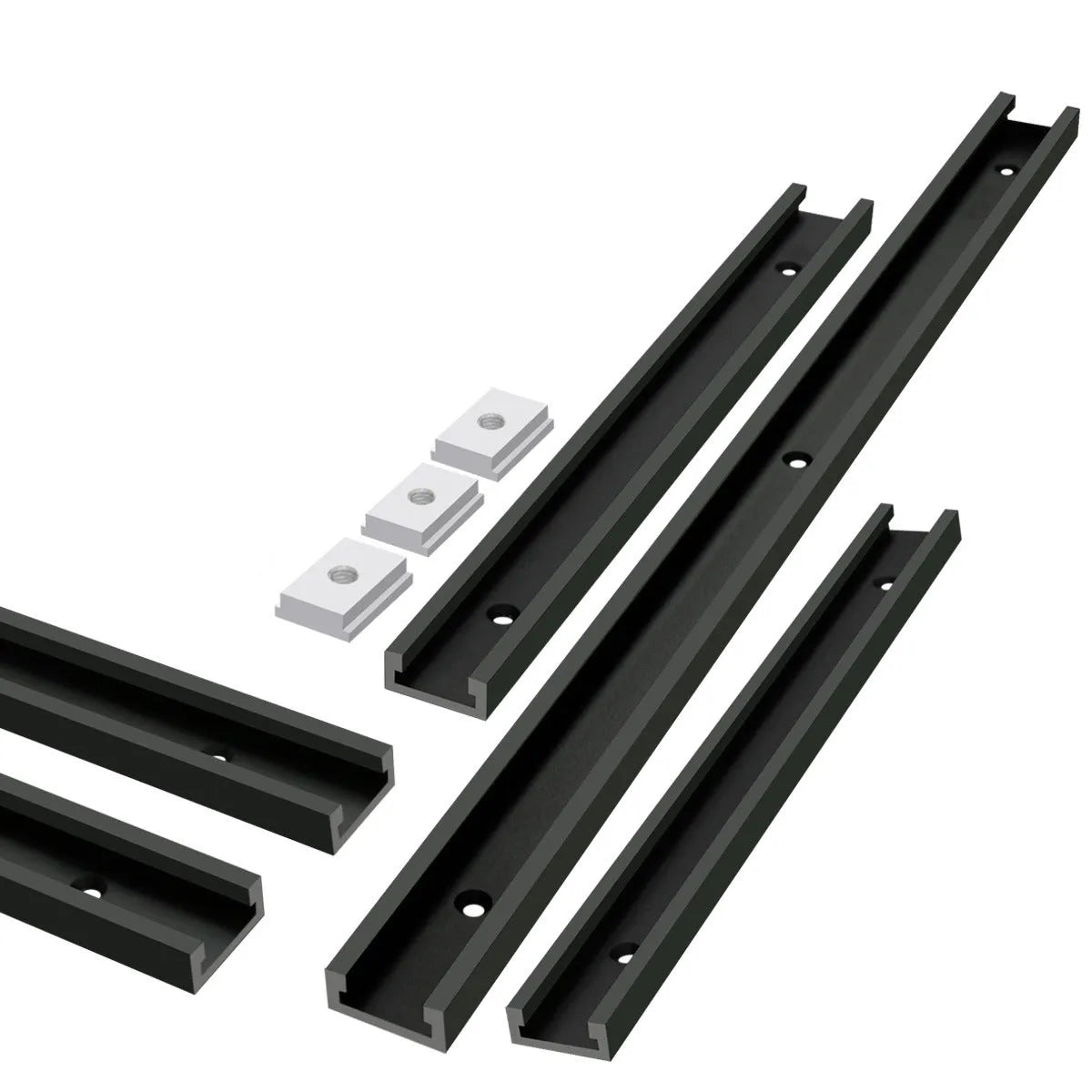 Aluminium woodworking sliding chute slider for T-slot tracks in black silver blue red colours