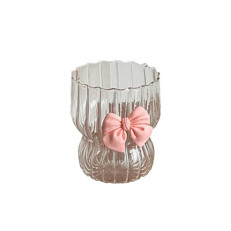 Pink bow borosilicate glass coffee cup 350ml heat resistant home use