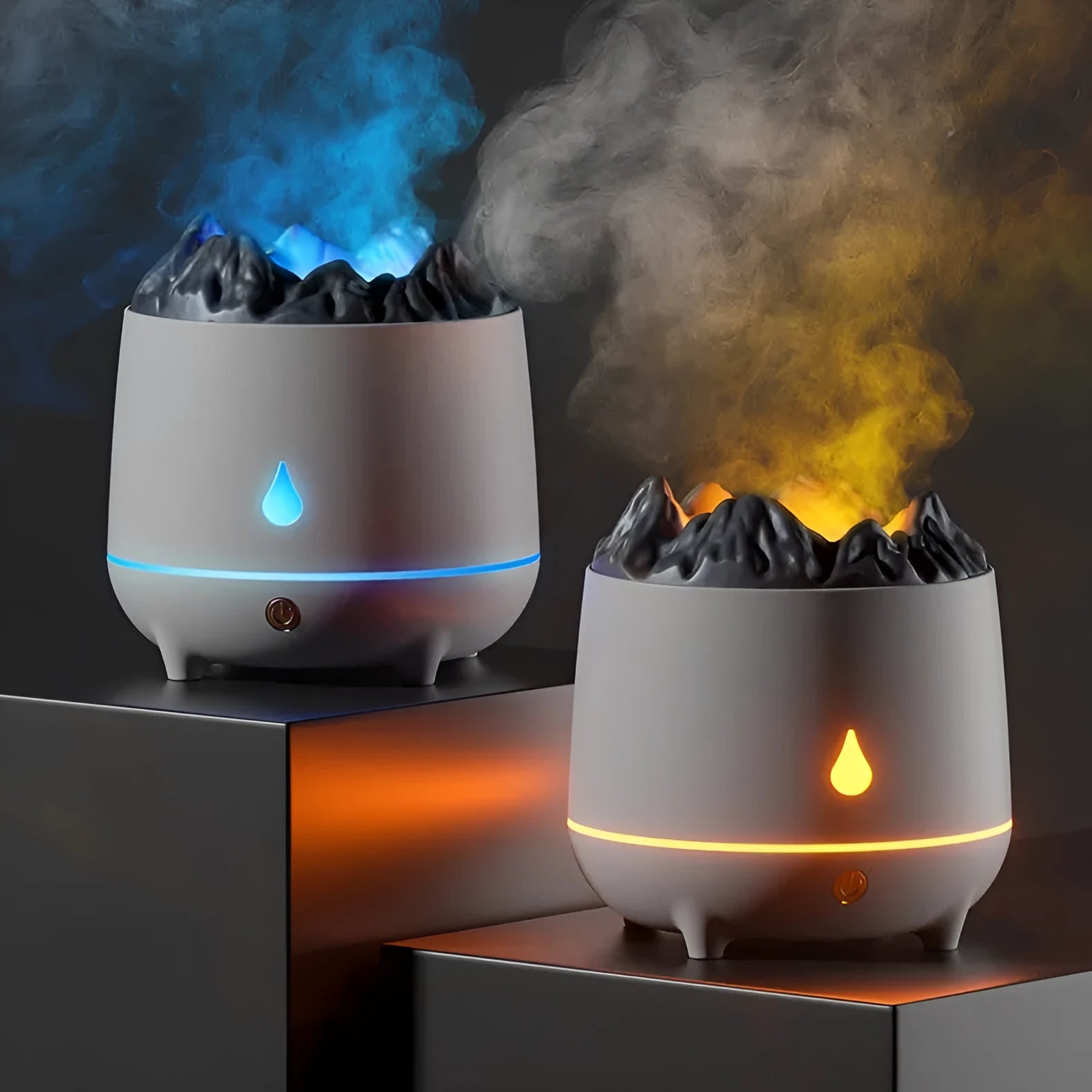 Volcanic mountain-shaped USB humidifier in black or white for rooms up to 20 square metres