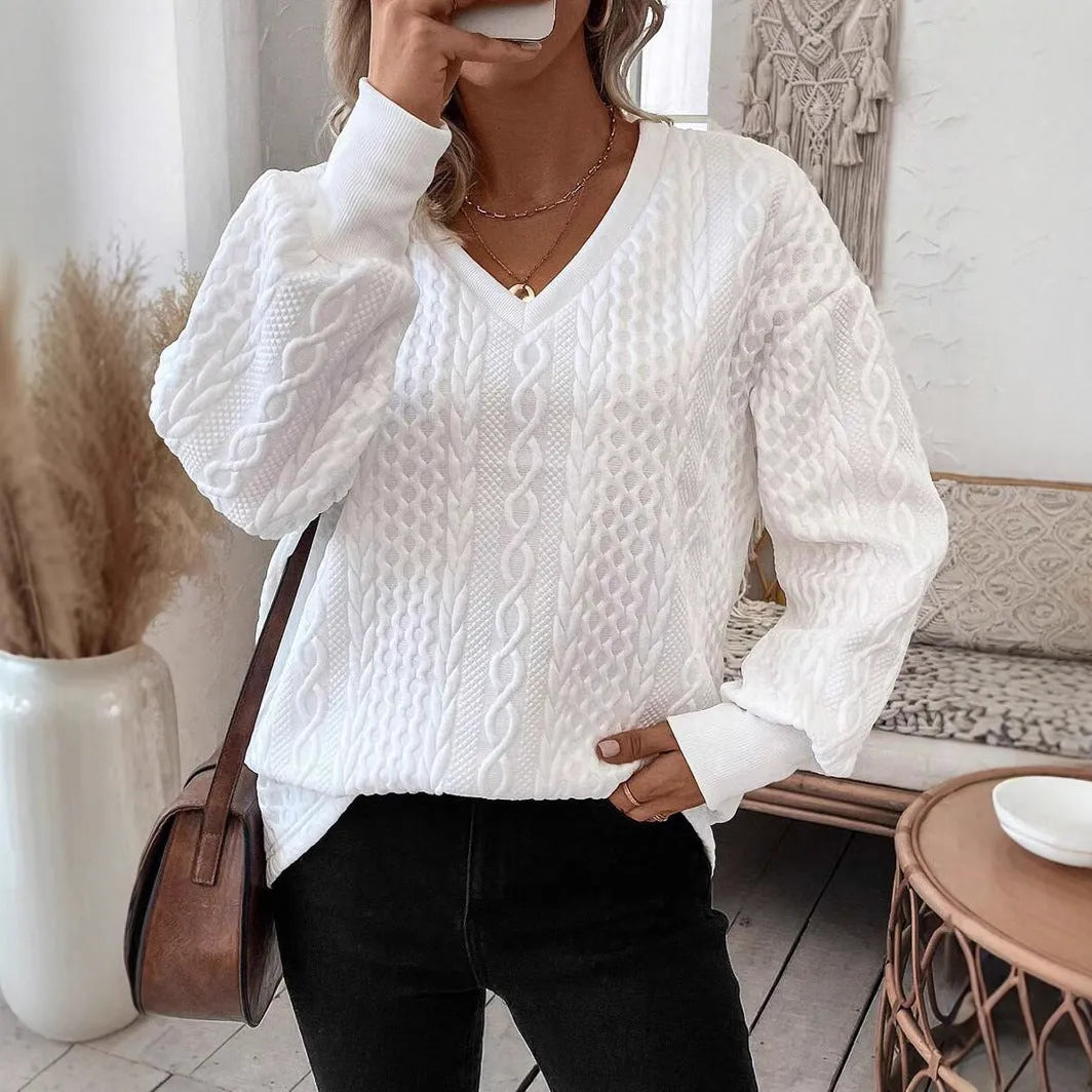 Milky white loose fit long sleeve t-shirt with 3D pattern detail and Japanese Korean styling